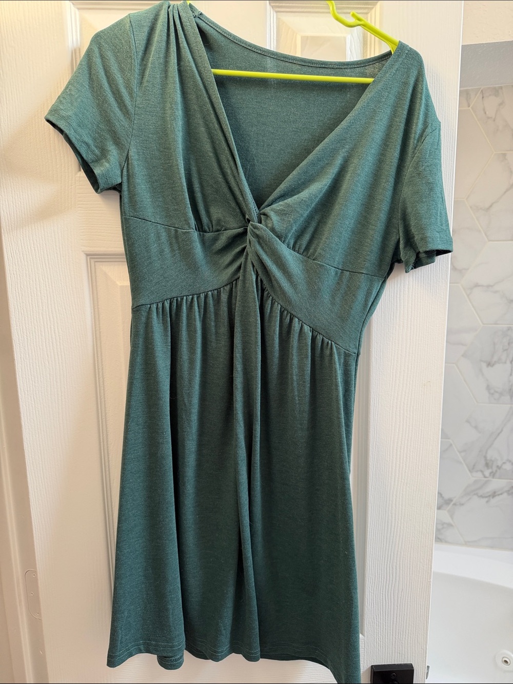 SHEIN Teal Twist-Front Short-Sleeve Dress